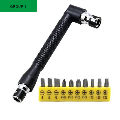 19 db mini dugókulcs 1/4 hüvelykes 6,35 mm-es csavarhúzó bitek, kettős fejű, L alakú összekötő rúd kézi javítószerszámkészlet