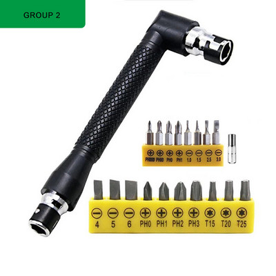 19 db mini dugókulcs 1/4 hüvelykes 6,35 mm-es csavarhúzó bitek, kettős fejű, L alakú összekötő rúd kézi javítószerszámkészlet
