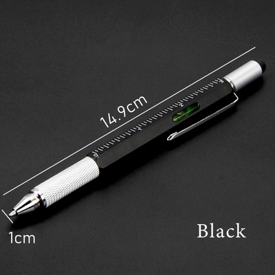 Șurubelniță portabilă 6 în 1 Instrument stilou cu bilă Măsură multifuncțională Riglă tehnică Șurubelniță Ecran tactil Stylus Nivelă cu burla