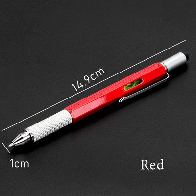Șurubelniță portabilă 6 în 1 Instrument stilou cu bilă Măsură multifuncțională Riglă tehnică Șurubelniță Ecran tactil Stylus Nivelă cu burla