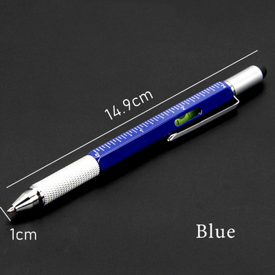 Șurubelniță portabilă 6 în 1 Instrument stilou cu bilă Măsură multifuncțională Riglă tehnică Șurubelniță Ecran tactil Stylus Nivelă cu burla