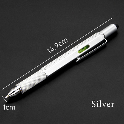 Șurubelniță portabilă 6 în 1 Instrument stilou cu bilă Măsură multifuncțională Riglă tehnică Șurubelniță Ecran tactil Stylus Nivelă cu burla