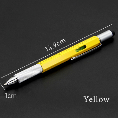 Șurubelniță portabilă 6 în 1 Instrument stilou cu bilă Măsură multifuncțională Riglă tehnică Șurubelniță Ecran tactil Stylus Nivelă cu burla