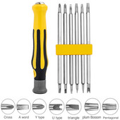 7 db-os csavarhúzó készlet biztonsági szabotázsbiztos mágneses csavarhúzó fúrófej Ötszögletű Torx csavarhúzó bitek lapos fejű kéziszerszámok