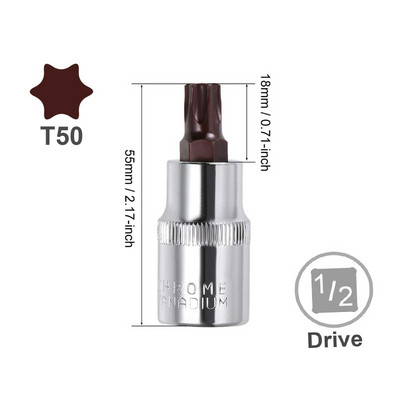 2 τεμ. Μονάδα δίσκου 1/2 ιντσών T20 T25 T30 T35 T40 T45 T50 T55 Torx Bit Socket S2 Steel Μήκος 55mm