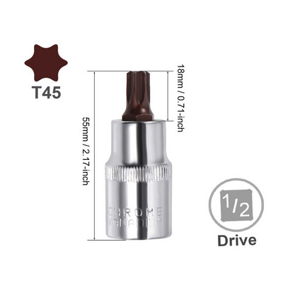 2 τεμ. Μονάδα δίσκου 1/2 ιντσών T20 T25 T30 T35 T40 T45 T50 T55 Torx Bit Socket S2 Steel Μήκος 55mm