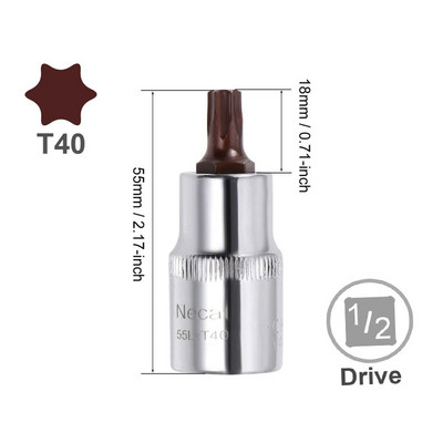 2 τεμ. Μονάδα δίσκου 1/2 ιντσών T20 T25 T30 T35 T40 T45 T50 T55 Torx Bit Socket S2 Steel Μήκος 55mm