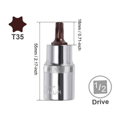 2 τεμ. Μονάδα δίσκου 1/2 ιντσών T20 T25 T30 T35 T40 T45 T50 T55 Torx Bit Socket S2 Steel Μήκος 55mm