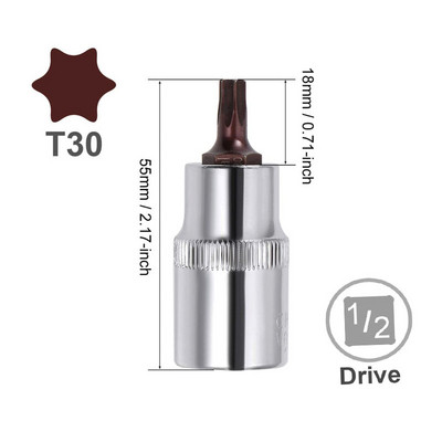 2 τεμ. Μονάδα δίσκου 1/2 ιντσών T20 T25 T30 T35 T40 T45 T50 T55 Torx Bit Socket S2 Steel Μήκος 55mm