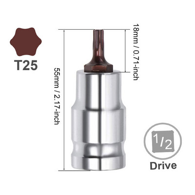 2 τεμ. Μονάδα δίσκου 1/2 ιντσών T20 T25 T30 T35 T40 T45 T50 T55 Torx Bit Socket S2 Steel Μήκος 55mm