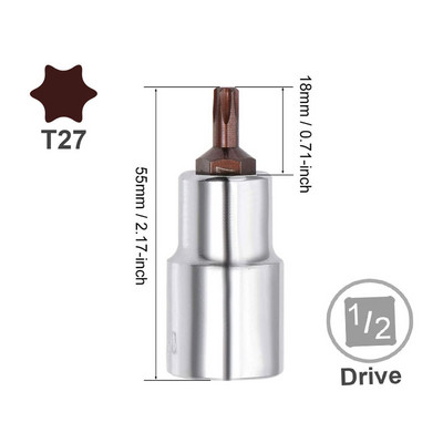 2 τεμ. Μονάδα δίσκου 1/2 ιντσών T20 T25 T30 T35 T40 T45 T50 T55 Torx Bit Socket S2 Steel Μήκος 55mm