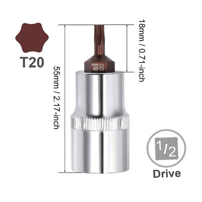 2 τεμ. Μονάδα δίσκου 1/2 ιντσών T20 T25 T30 T35 T40 T45 T50 T55 Torx Bit Socket S2 Steel Μήκος 55mm