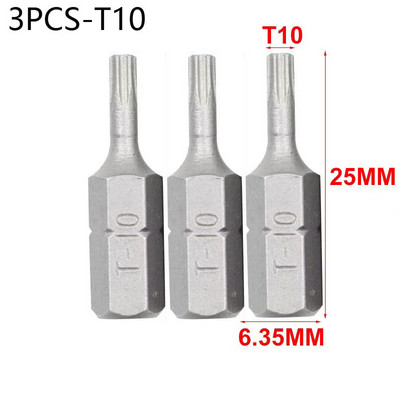 3 db 25 mm-es csavarhúzó bit készlet 1/4 hüvelykes hatlapú CR-V elektromos csavarfúrószár T10-T40,H2-H6,SL4-SL6,PH1-PH3,PZ1-PZ3