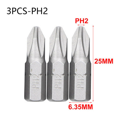 3 db 25 mm-es csavarhúzó bit készlet 1/4 hüvelykes hatlapú CR-V elektromos csavarfúrószár T10-T40,H2-H6,SL4-SL6,PH1-PH3,PZ1-PZ3