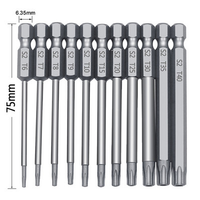 11 bucăți șurubelnițe hexagonale de 1/4 ", set de burghie magnetice, șurubelniță Torx, cu cap plat, F1FC, accesoriu pentru set de instrumente de mână