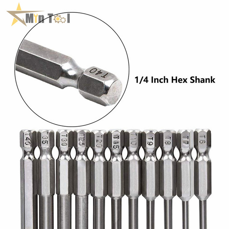 11 bucăți șurubelnițe hexagonale de 1/4 ", set de burghie magnetice, șurubelniță Torx, cu cap plat, F1FC, accesoriu pentru set de instrumente de mână