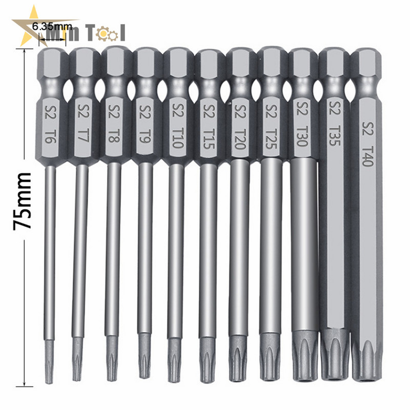 11 bucăți șurubelnițe hexagonale de 1/4 ", set de burghie magnetice, șurubelniță Torx, cu cap plat, F1FC, accesoriu pentru set de instrumente de mână