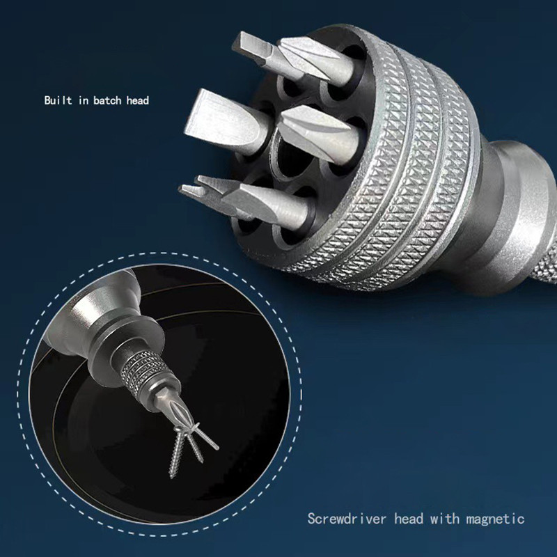 Mini șurubelniță Șurubelniță din titan Șurubelniță magnetică de 1/4 inch 7 în 1 S2 Burghiu din oțel aliat EDC Instrumente de reparație la domiciliu