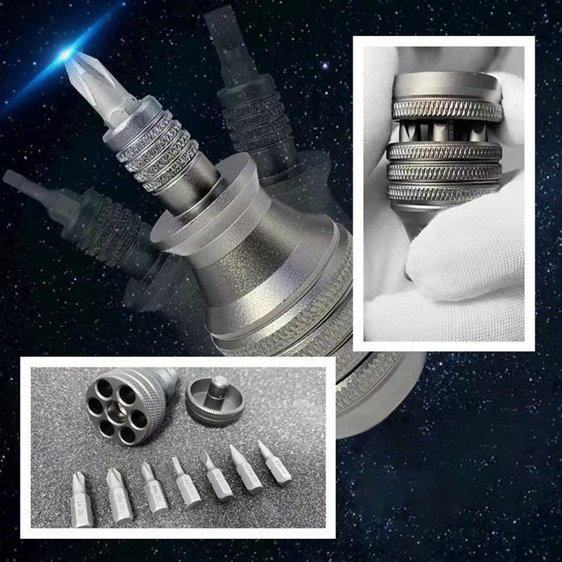 Mini șurubelniță Șurubelniță din titan Șurubelniță magnetică de 1/4 inch 7 în 1 S2 Burghiu din oțel aliat EDC Instrumente de reparație la domiciliu
