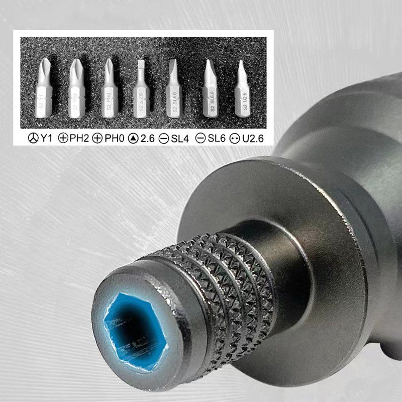 Mini șurubelniță Șurubelniță din titan Șurubelniță magnetică de 1/4 inch 7 în 1 S2 Burghiu din oțel aliat EDC Instrumente de reparație la domiciliu