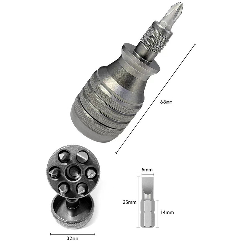 Mini șurubelniță Șurubelniță din titan Șurubelniță magnetică de 1/4 inch 7 în 1 S2 Burghiu din oțel aliat EDC Instrumente de reparație la domiciliu