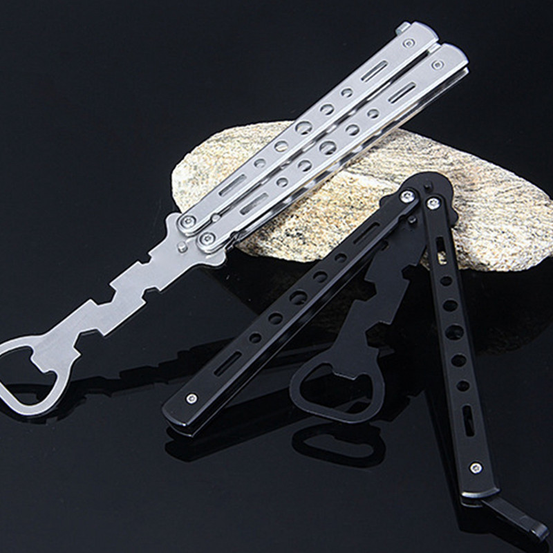 Tauriņu nazis iesācēju trenažieris, transformējams, neass Balisong kabatas trenažieris, salokāms tauriņu pudeļu attaisāmais rokas rīks spēlei