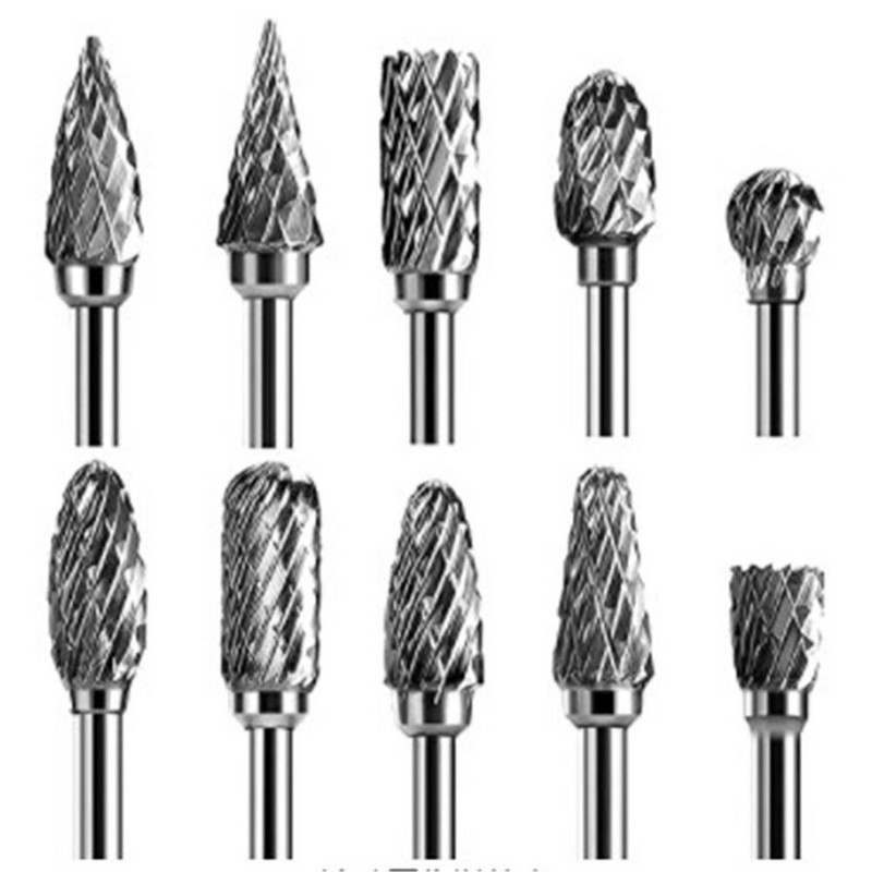 10 buc/set seturi de bavure rotative din carbură de metal 1/8" mâner 1/4" lungime cap oțel tungsten pentru prelucrarea lemnului găurire lustruirea metalelor