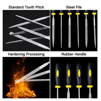 6 τμχ Αρχειες βελονας Mini Wood Rasp Assorted Files Set Carpentry Filing Tool 5x180mm 4x160mm 3x140mm Hand Woodworking Files Tool