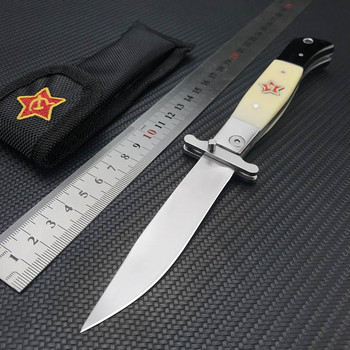 МНОГО ЗДРАВ Военен нож от неръждаема стомана RUS Finka NKVD Pocket Folding Blade Knife Черна дръжка Лов на открито Лагерни ножове за оцеляване