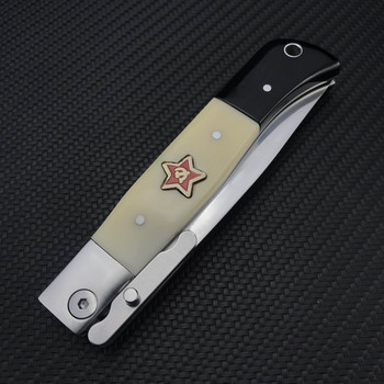 МНОГО ЗДРАВ Военен нож от неръждаема стомана RUS Finka NKVD Pocket Folding Blade Knife Черна дръжка Лов на открито Лагерни ножове за оцеляване