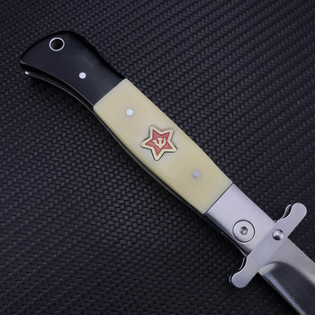 МНОГО ЗДРАВ Военен нож от неръждаема стомана RUS Finka NKVD Pocket Folding Blade Knife Черна дръжка Лов на открито Лагерни ножове за оцеляване