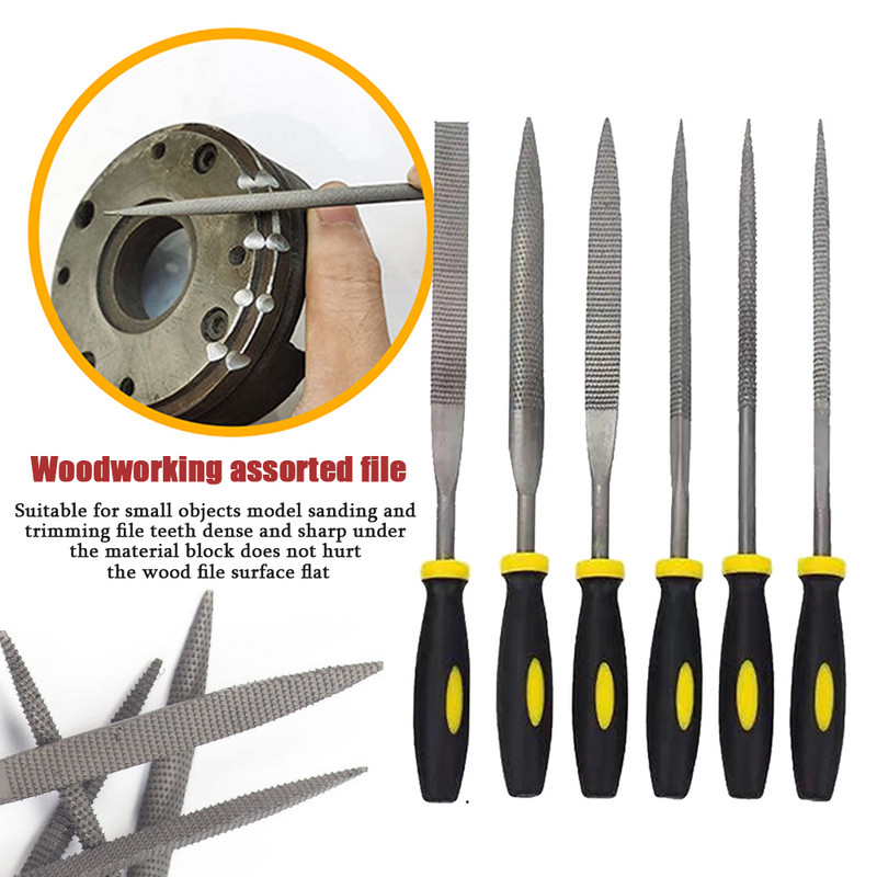 6τμχ 180mm Mini Metal Rasp Needle Files Set Ξυλογλυπτικά εργαλεία για Λιμάρισμα βελόνας από χάλυβα Rasp Ξυλουργική Ξυλουργική λίμα χειρός