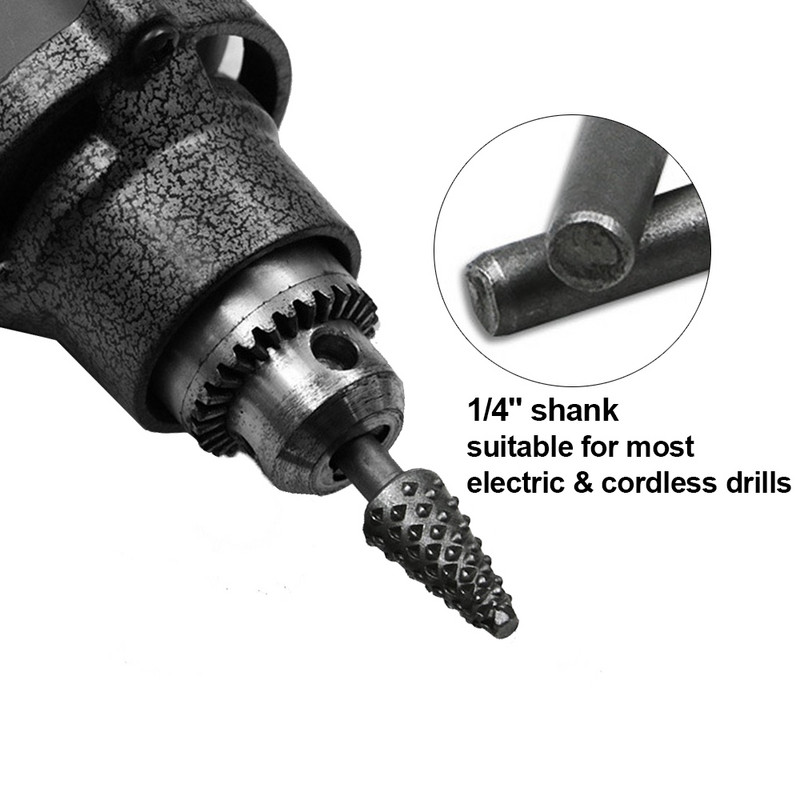 Ατσάλινες περιστροφικές λίμες χειροτεχνίας 1/4" Στέλεχος ξυλουργικής περιστροφικής λίμα Rasp Burrs Ξύλο Τρίψιμο Power Carving Εργαλείο χειρός