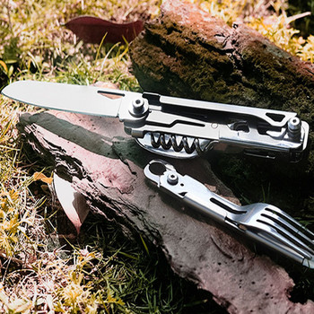 Survival Camping Folding Knife 440 Steel Portable Outdoor Fork Spoon Multitool EDC Gadgets Jackknife Multipurpose Pocket Knives