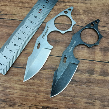 5/ MINI EDC Full Tang Neck Knife 9cr18 Stone Washing από ανοξείδωτο χάλυβα Tactical Fixed Blade Compact μαχαίρι με αλυσοδεμένη θήκη