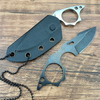 5/ MINI EDC Full Tang Neck Knife 9cr18 Stone Washing από ανοξείδωτο χάλυβα Tactical Fixed Blade Compact μαχαίρι με αλυσοδεμένη θήκη