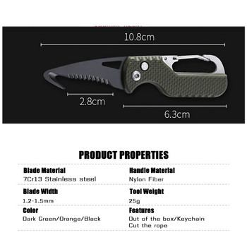 Mini Express Parcel Folding Knife Преносим назъбен нож с кука EDC Outdoor Camping Carry-on Unpacking Keychain Folding Cutter