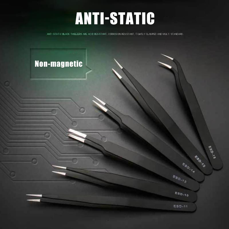 Antisztatikus ESD precíziós csipeszkészlet rozsdamentes acél karbantartáshoz javító szerszámkészlet Antisztatikus modell készítése kézzel kombinált bilincs