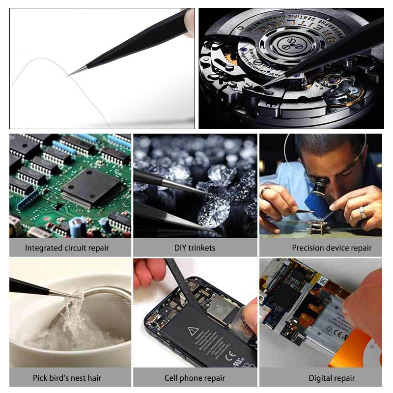 Antisztatikus ESD precíziós csipeszkészlet rozsdamentes acél karbantartáshoz javító szerszámkészlet Antisztatikus modell készítése kézzel kombinált bilincs