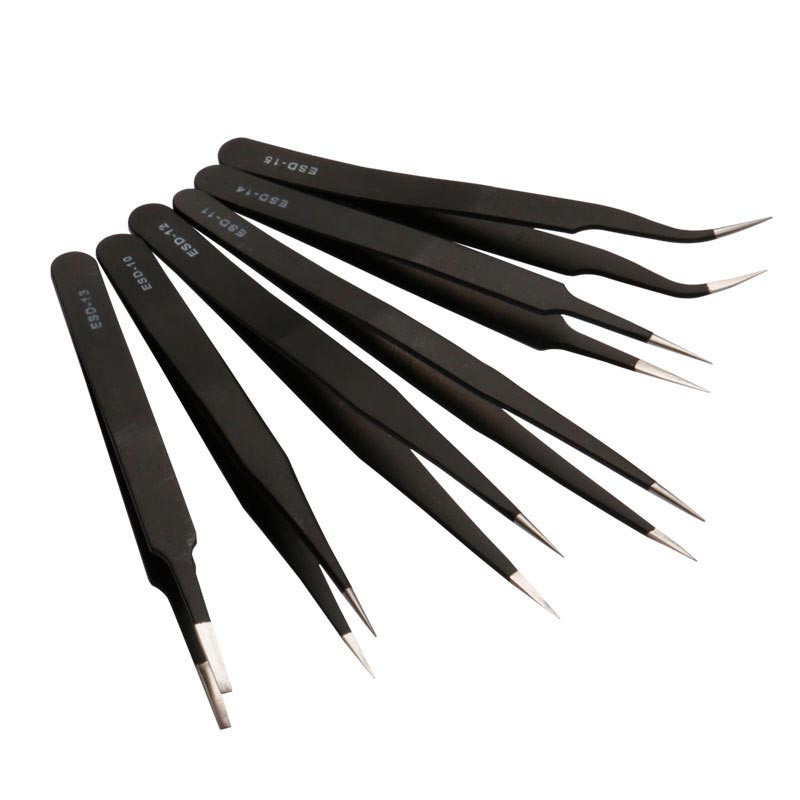 Antisztatikus ESD precíziós csipeszkészlet rozsdamentes acél karbantartáshoz javító szerszámkészlet Antisztatikus modell készítése kézzel kombinált bilincs