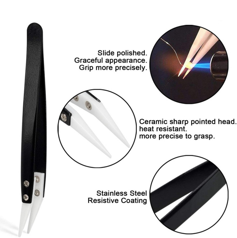 Antistatiskas keramikas pincetes elektroniskās cigarešu rūpnieciskās keramikas pincetes ar izolētu smailu, taisnu izliektu galu