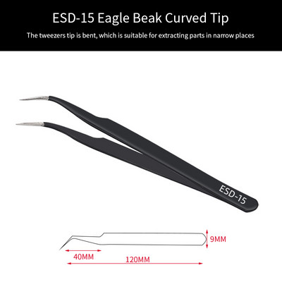 ESD αντιστατικό τσιμπιδάκι από ανοξείδωτο χάλυβα Precision Maintenance Industrial Repair Curved Tool Making Hand Tool Eyelash Teezer