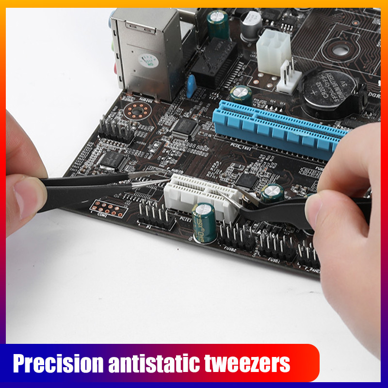 2/6 gab ESD nerūsējošā tērauda Antistatiskās pincetes apkopes rīki Rūpnieciskās precīzijas izliektās taisnās pincetes remonta instrumenti