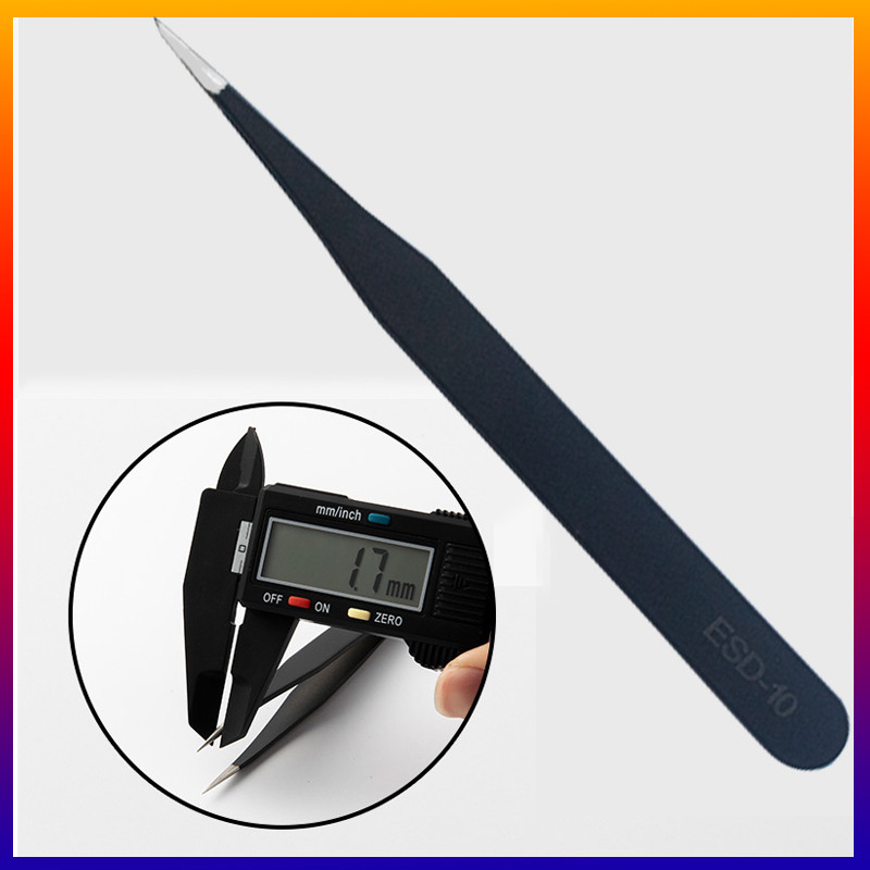 2/6 gab ESD nerūsējošā tērauda Antistatiskās pincetes apkopes rīki Rūpnieciskās precīzijas izliektās taisnās pincetes remonta instrumenti