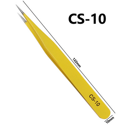 1 gab Antistatiskas pincetes nerūsējošā tērauda rūpnieciskās pincetes precīzi izliektas taisnas uzgaļa knaibles Tālruņa PCB remonta rokas instrumenti