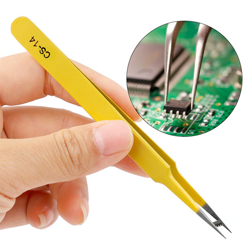 1 gab Antistatiskas pincetes nerūsējošā tērauda rūpnieciskās pincetes precīzi izliektas taisnas uzgaļa knaibles Tālruņa PCB remonta rokas instrumenti
