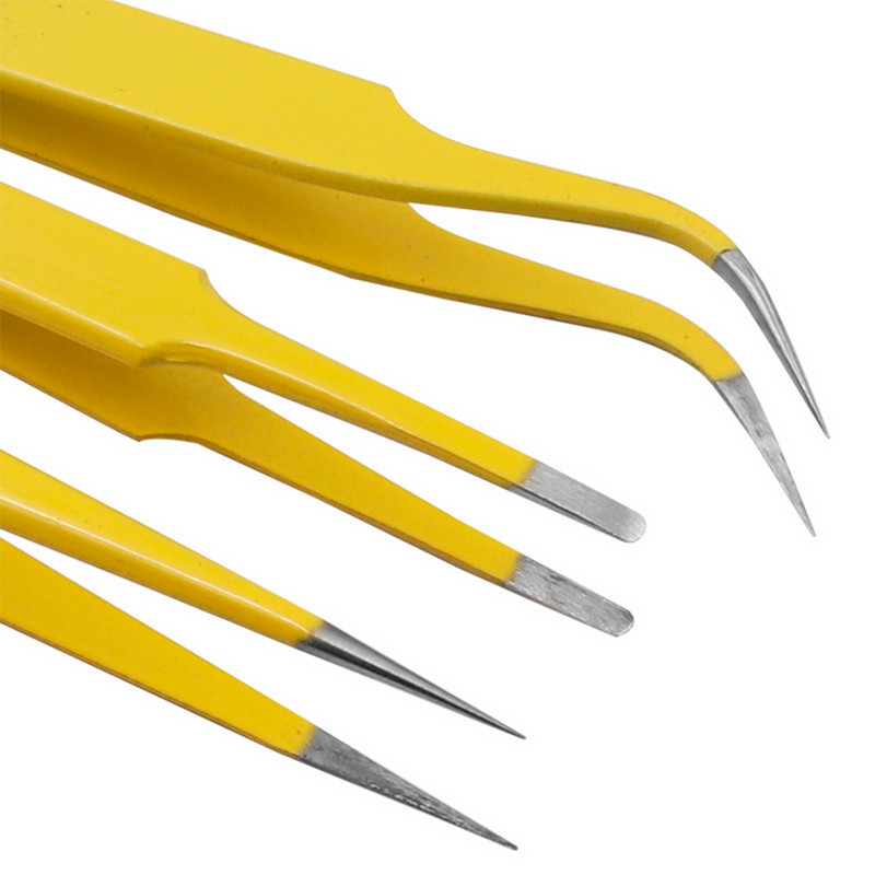 1 gab Antistatiskas pincetes nerūsējošā tērauda rūpnieciskās pincetes precīzi izliektas taisnas uzgaļa knaibles Tālruņa PCB remonta rokas instrumenti