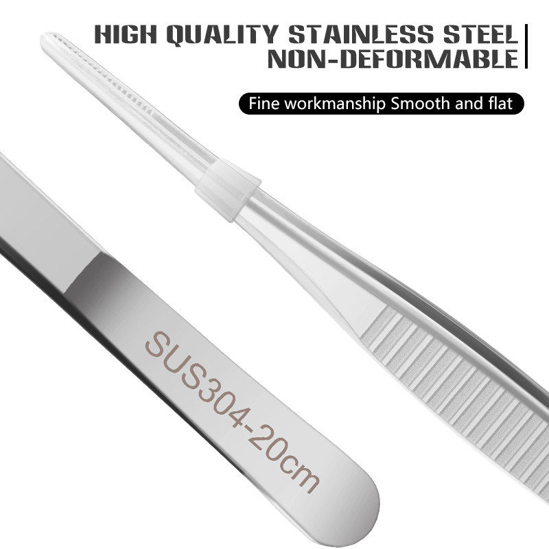 Medicinske pincete od nehrđajućeg čelika 304 protiv joda, dugačke ravne pincete 12,5 cm-30 cm, ravna glava, podebljavanje lakta, medicinski alati