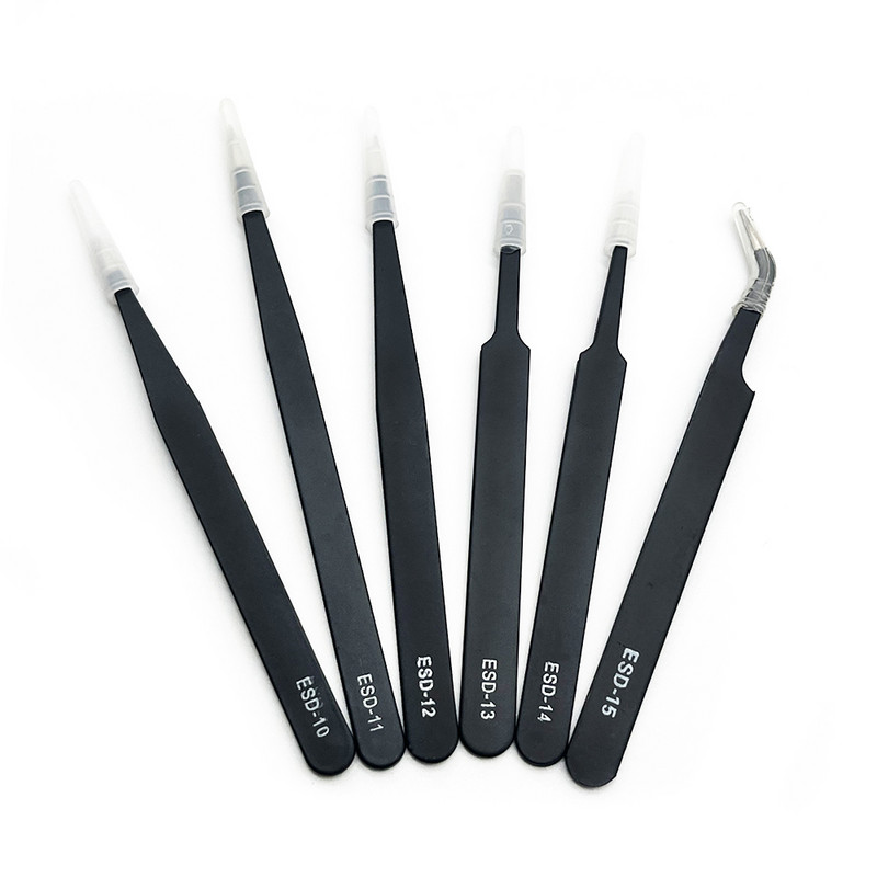 6 db biztonságos precíziós csipeszkészlet Antisztatikus csipeszek Antisztatikus ESD rozsdamentes hajlított egyenes csipesz karbantartó eszköz