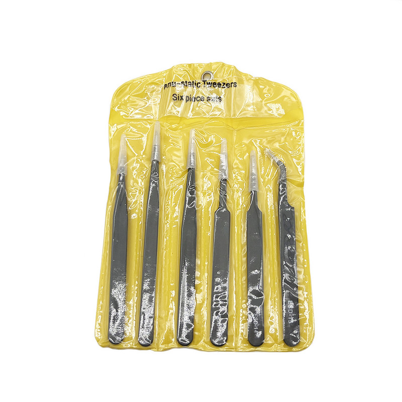 6 db biztonságos precíziós csipeszkészlet Antisztatikus csipeszek Antisztatikus ESD rozsdamentes hajlított egyenes csipesz karbantartó eszköz